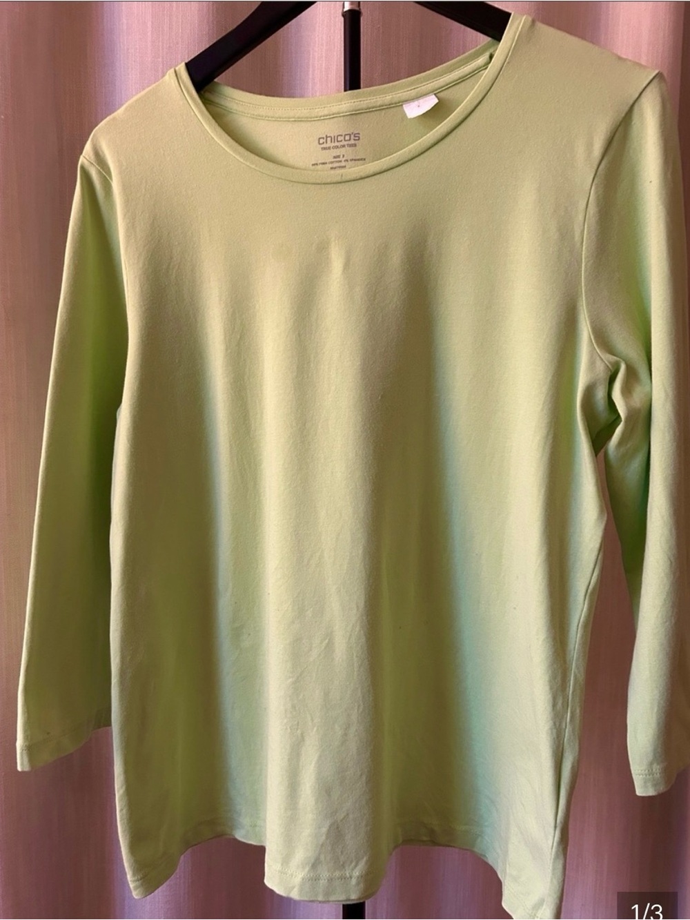 Chico's Light Lime Green Long Sleeve Scoop Neck Tee Size L (2)